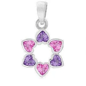 Sterling Silver Star of David Pendant - Heart Shapes Pink/Purple