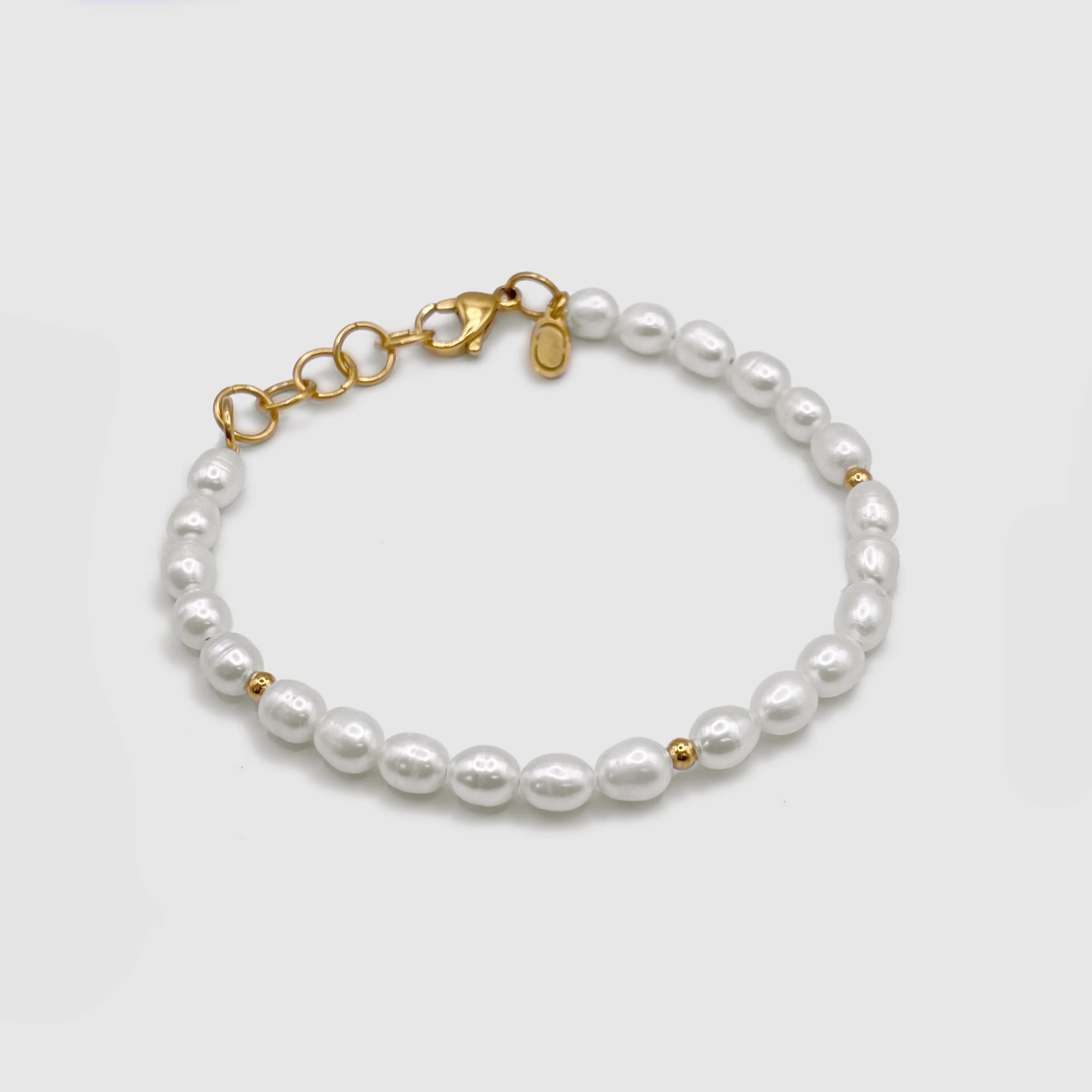 Stud Oval Real Pearl Bracelet (Gold)