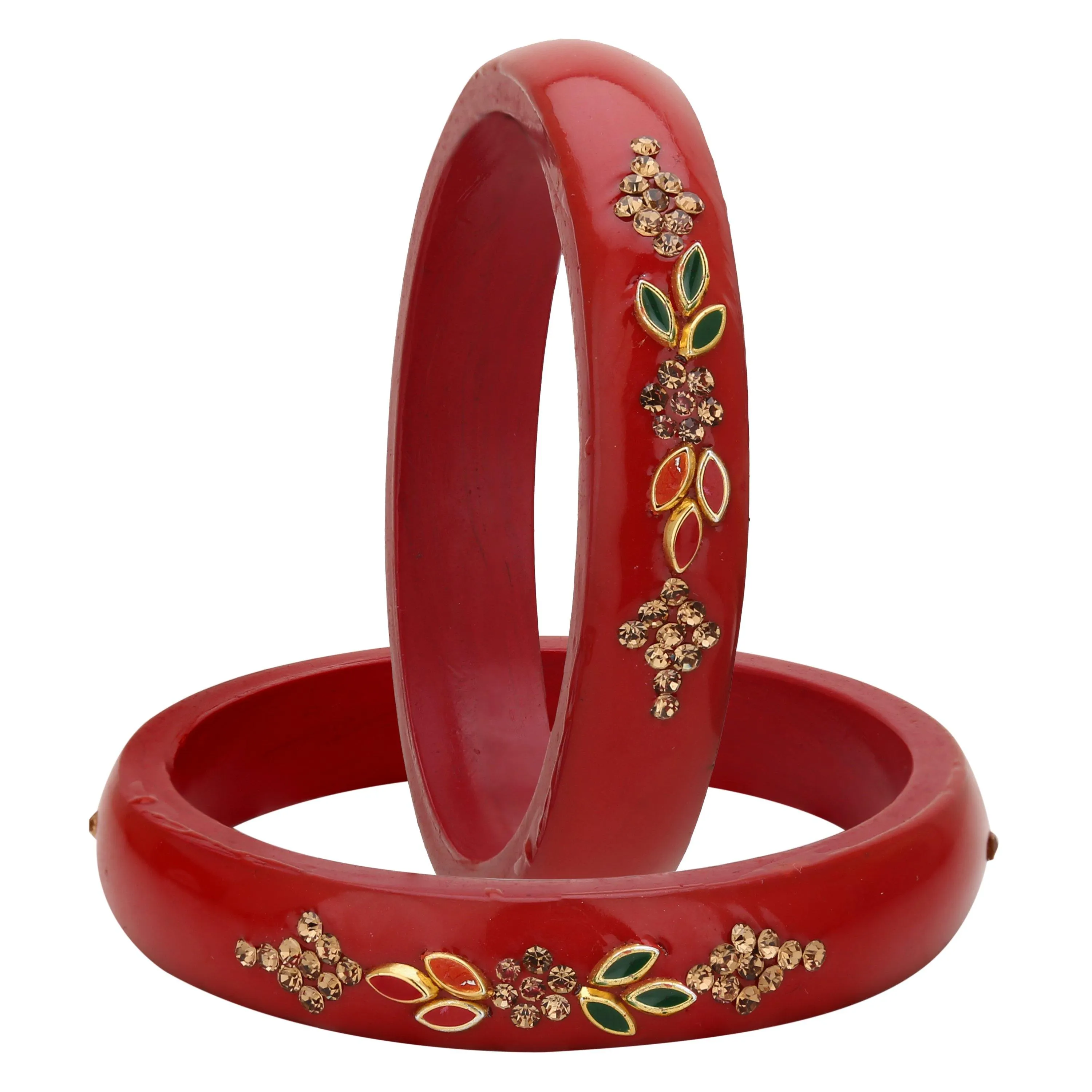 Sukriti Beautiful Casual Kundan Red lac Kada Bangles for Women – Set of 2