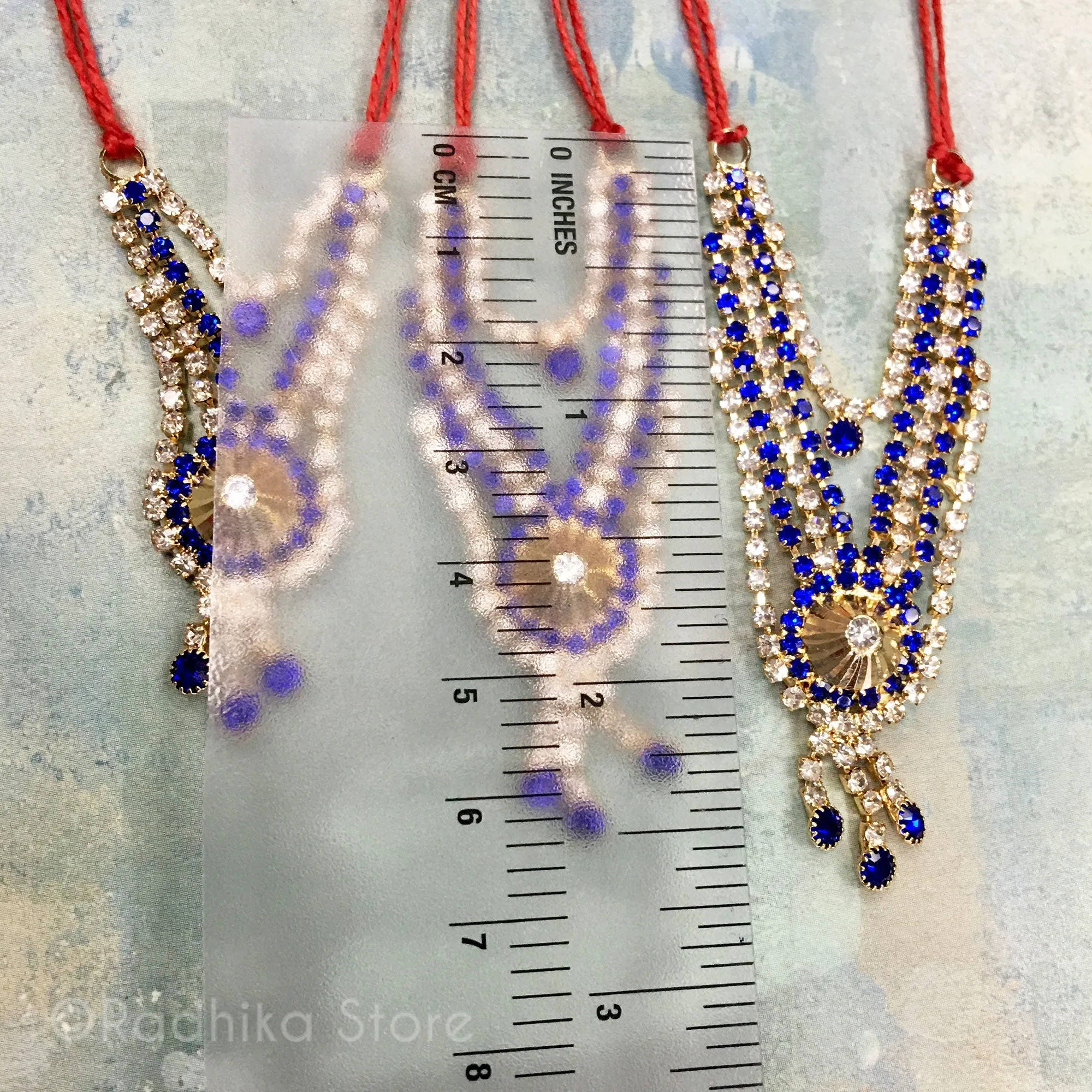 Temple Dome - Sapphire Blue - Multi Strand - Rhinestone Deity Necklace