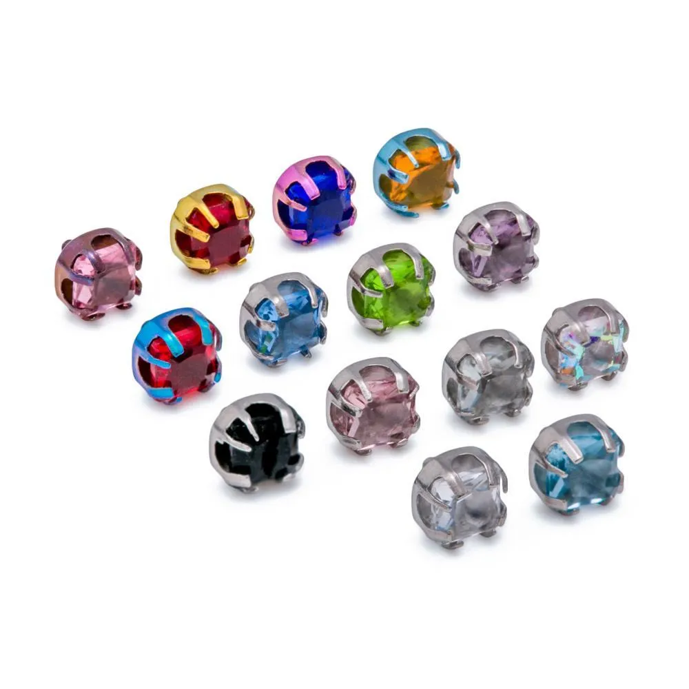 Tilum 14g-12g Internally Threaded Titanium Corner Prong-Set Square Jewel Top - 3mm - Price Per 1