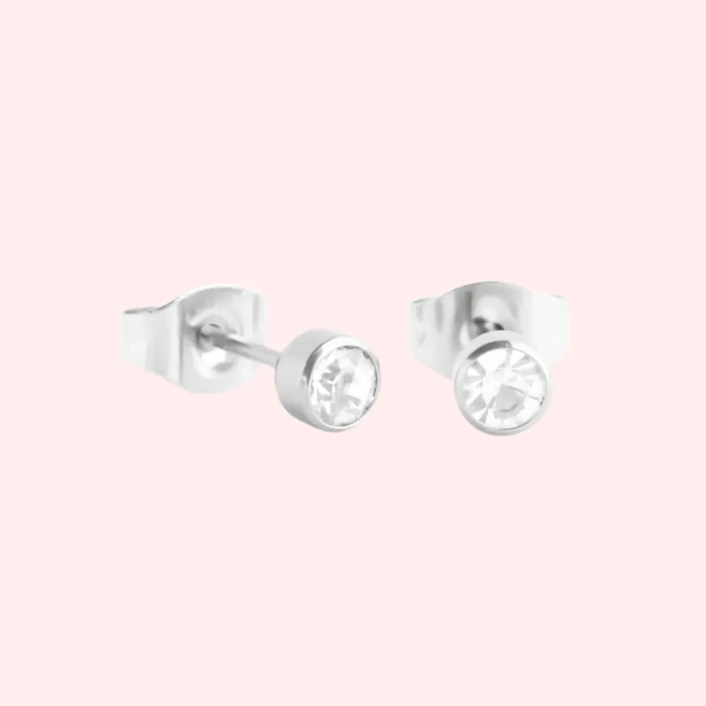 Titanium Bezel Set CZ Stud Hypoallergenic Earrings