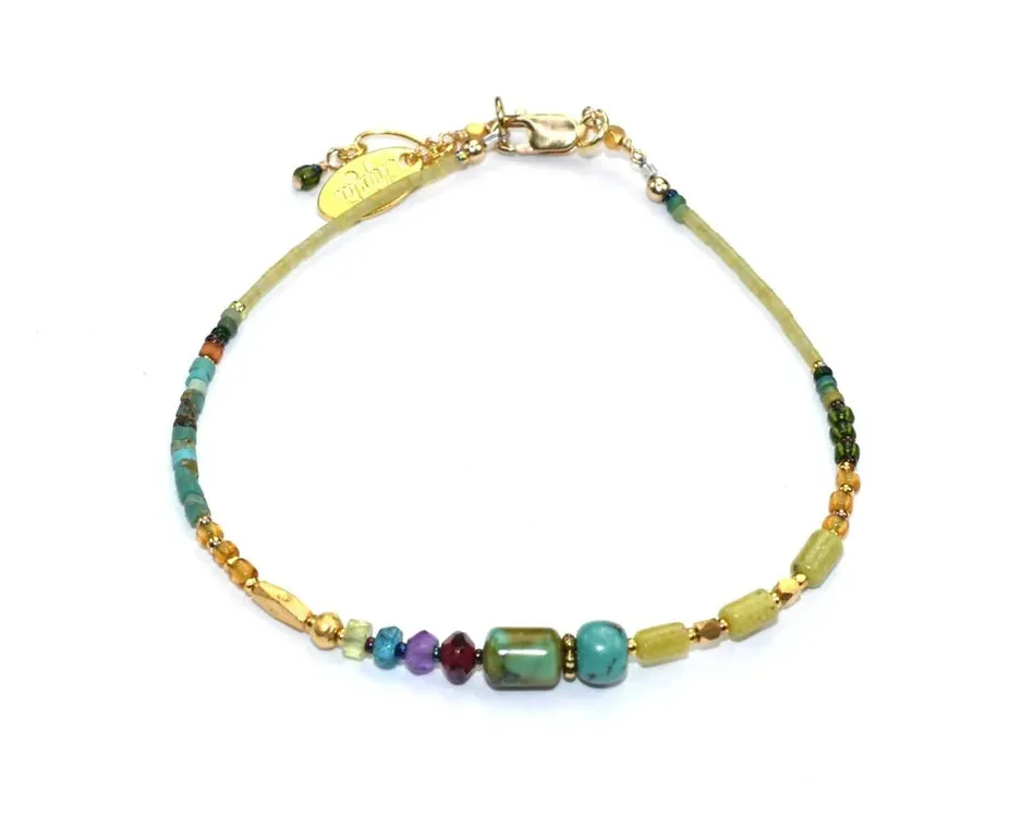 Turquoise, Serpentine, Garnet, & Iolite Gold Fill Bracelet