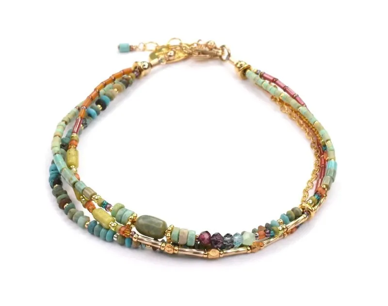 Turquoise, Serpentine, Garnet Gold-Fill Bracelet