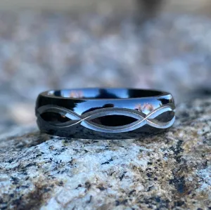 USA Made 6mm Black Titanium Wedding Bands - Infinity Wedding Rings - Unique Two Tone Rings