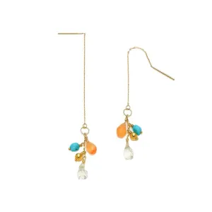 Vibrant Summer Turquoise and Orange Chalcedony Beaded Ear Threaders