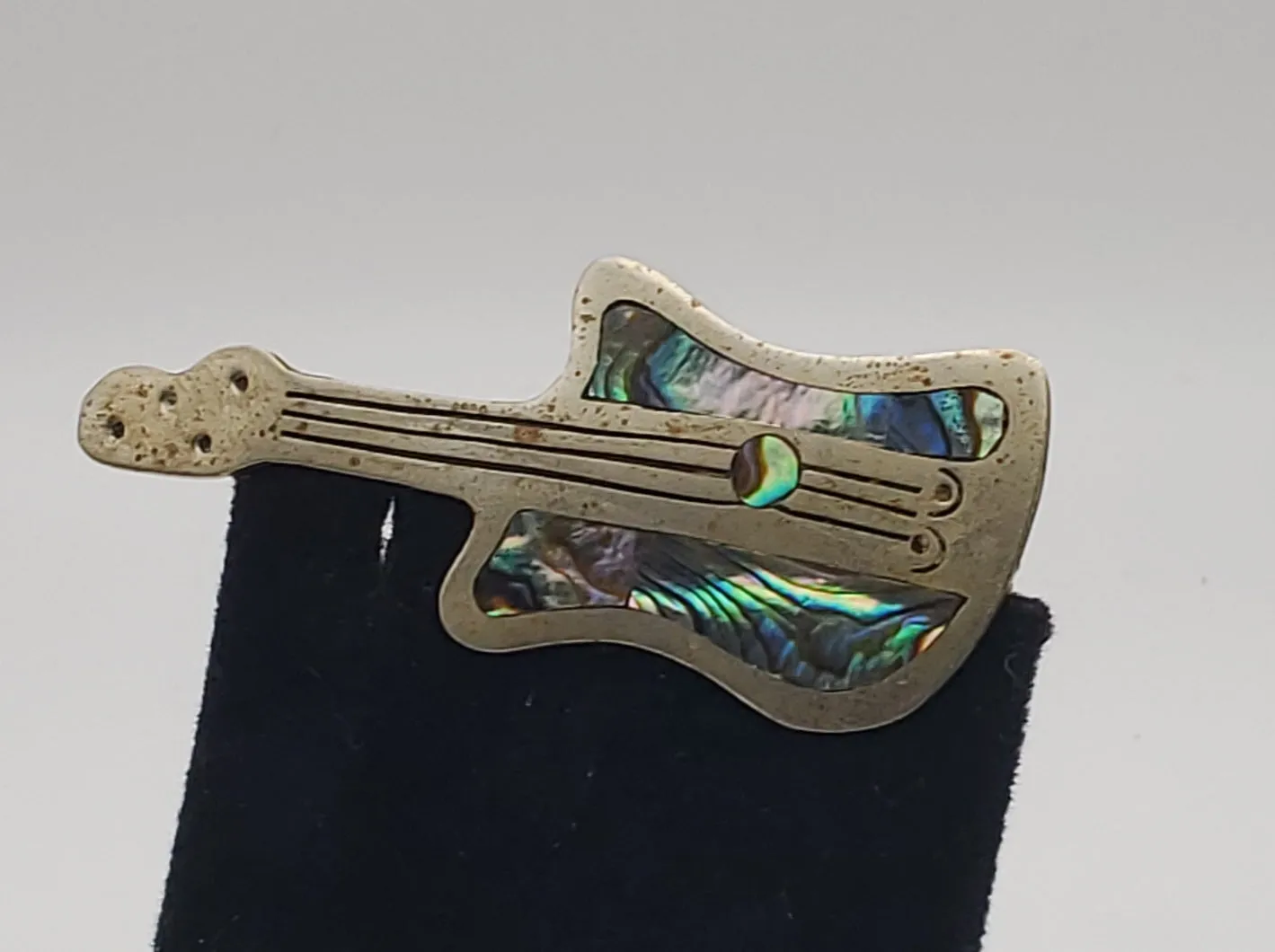 Vintage Guitar Inlaid Abalone Shell Brooch