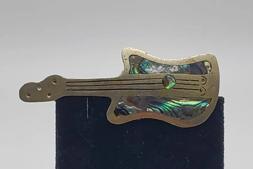 Vintage Guitar Inlaid Abalone Shell Brooch