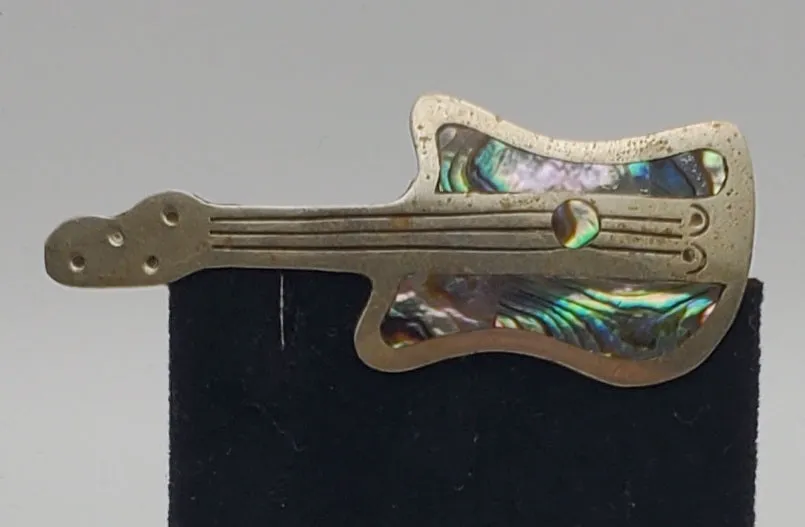 Vintage Guitar Inlaid Abalone Shell Brooch