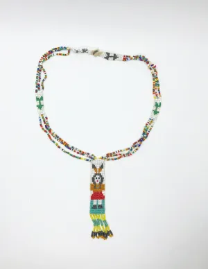 Vintage Native American Glass Seed Beaded Fringed Tassel Necklace (3)