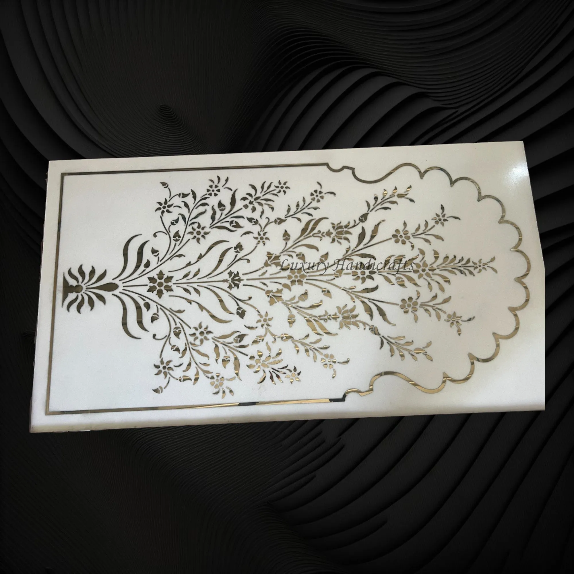 White Marble Brass Inlay Wall Panel Floral