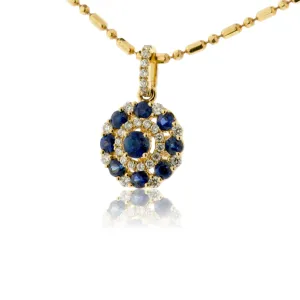 Yellow Gold Blue Sapphire and Diamond Blooming Pendant