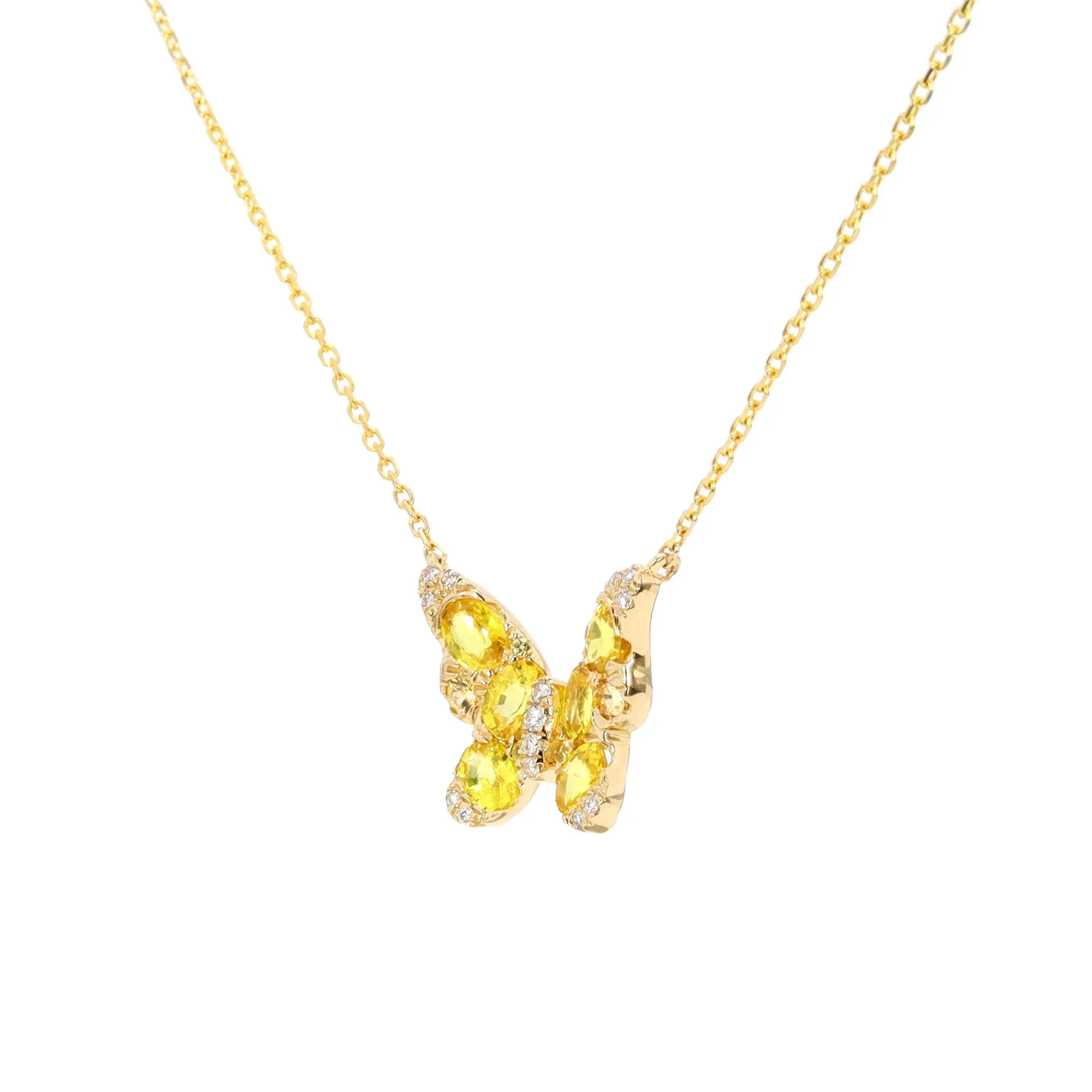 Yellow Sapphire and Diamond Butterfly Necklace