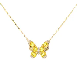 Yellow Sapphire and Diamond Butterfly Necklace