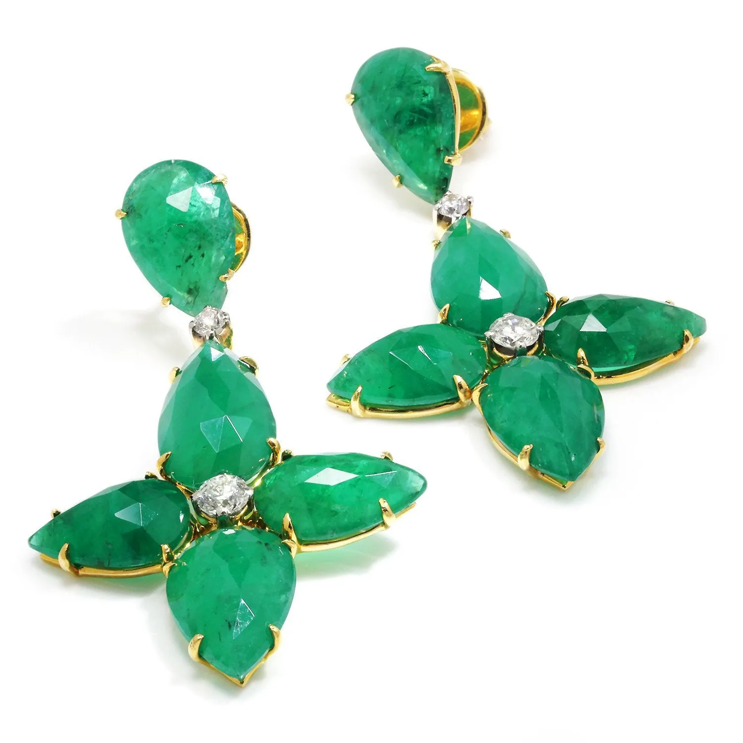 Zambian Emerald Star Drop Earrings 18K Yellow Gold 25.50ctw