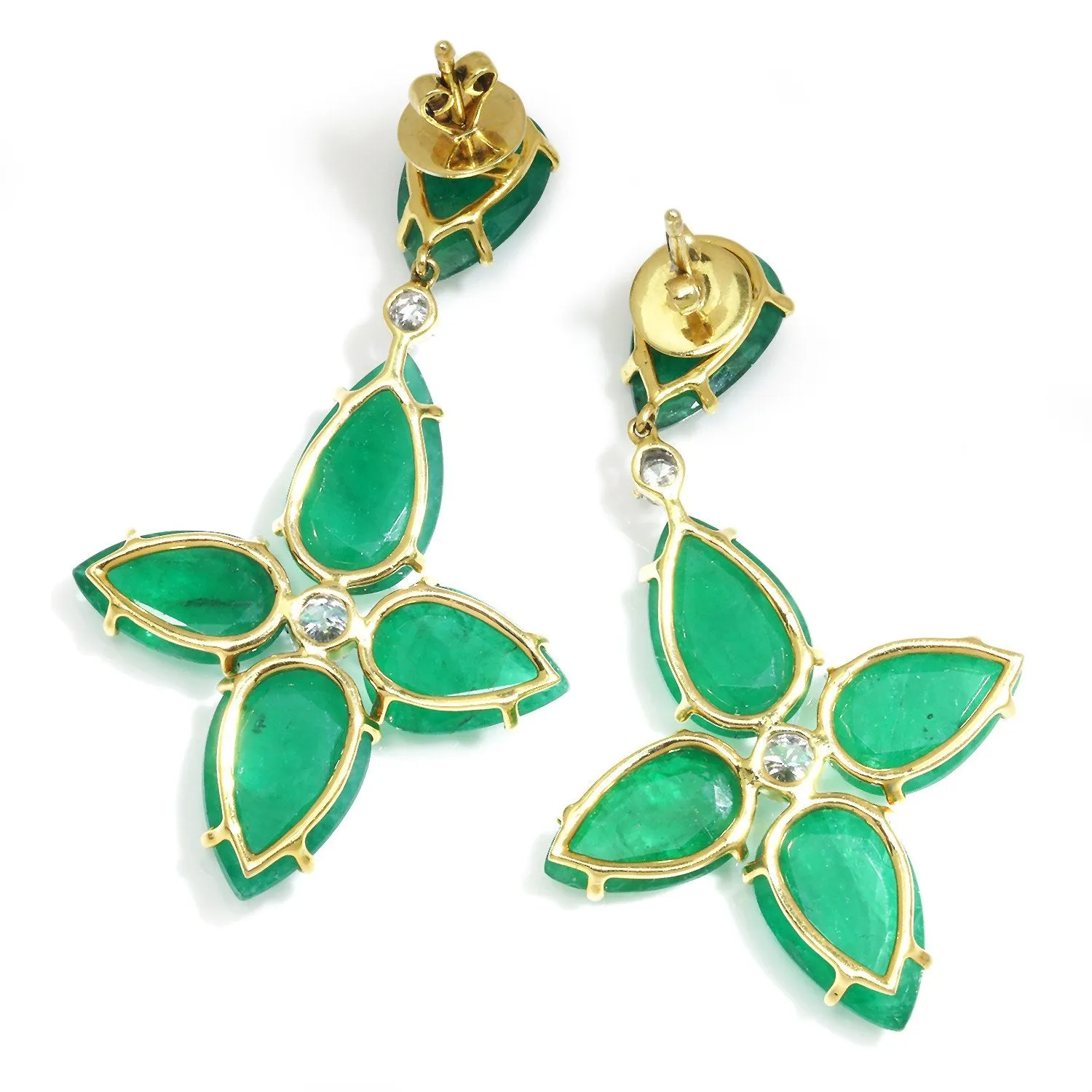 Zambian Emerald Star Drop Earrings 18K Yellow Gold 25.50ctw