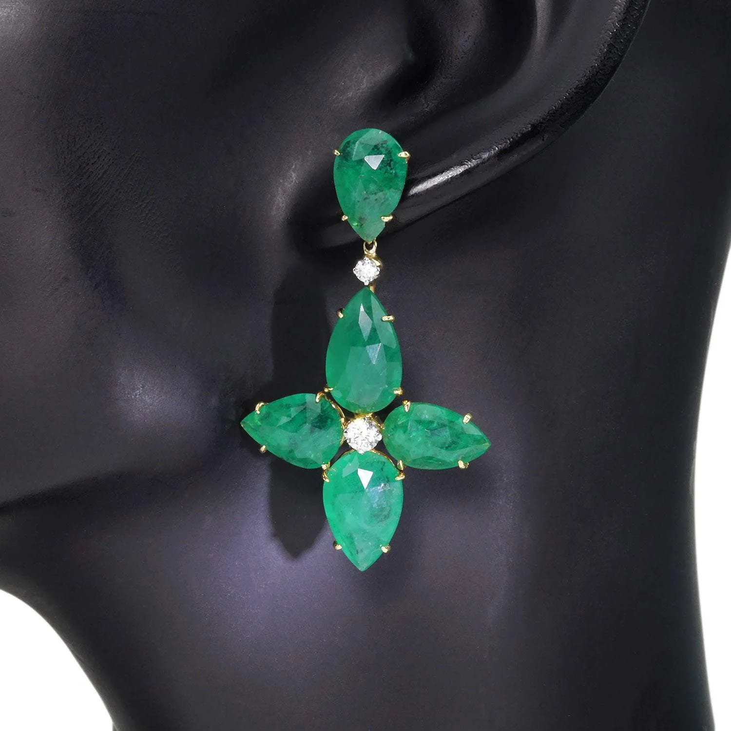 Zambian Emerald Star Drop Earrings 18K Yellow Gold 25.50ctw