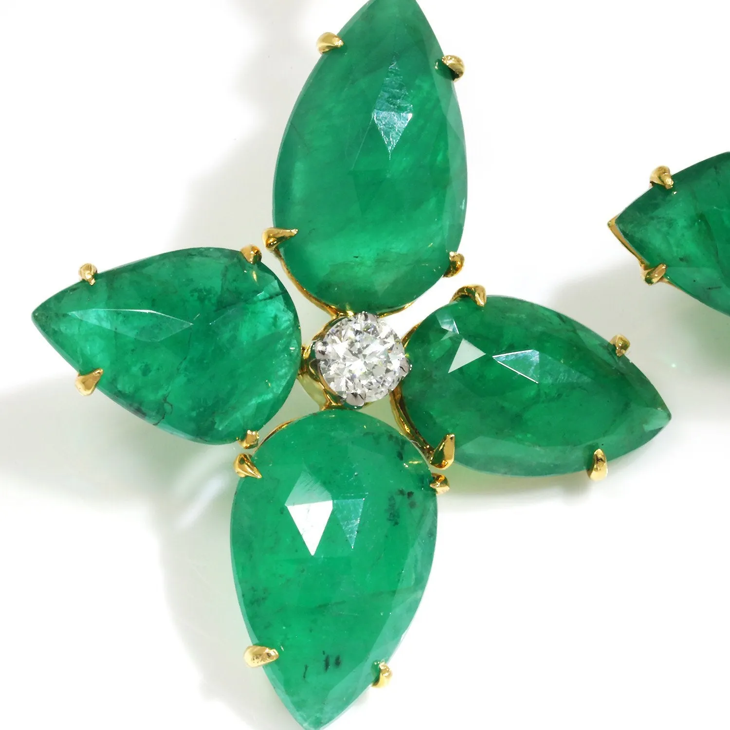 Zambian Emerald Star Drop Earrings 18K Yellow Gold 25.50ctw