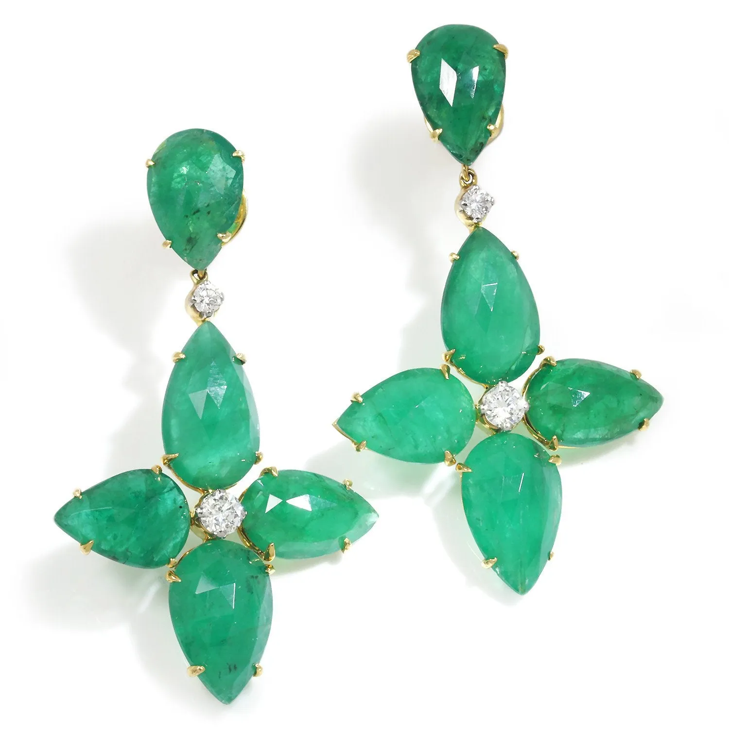 Zambian Emerald Star Drop Earrings 18K Yellow Gold 25.50ctw