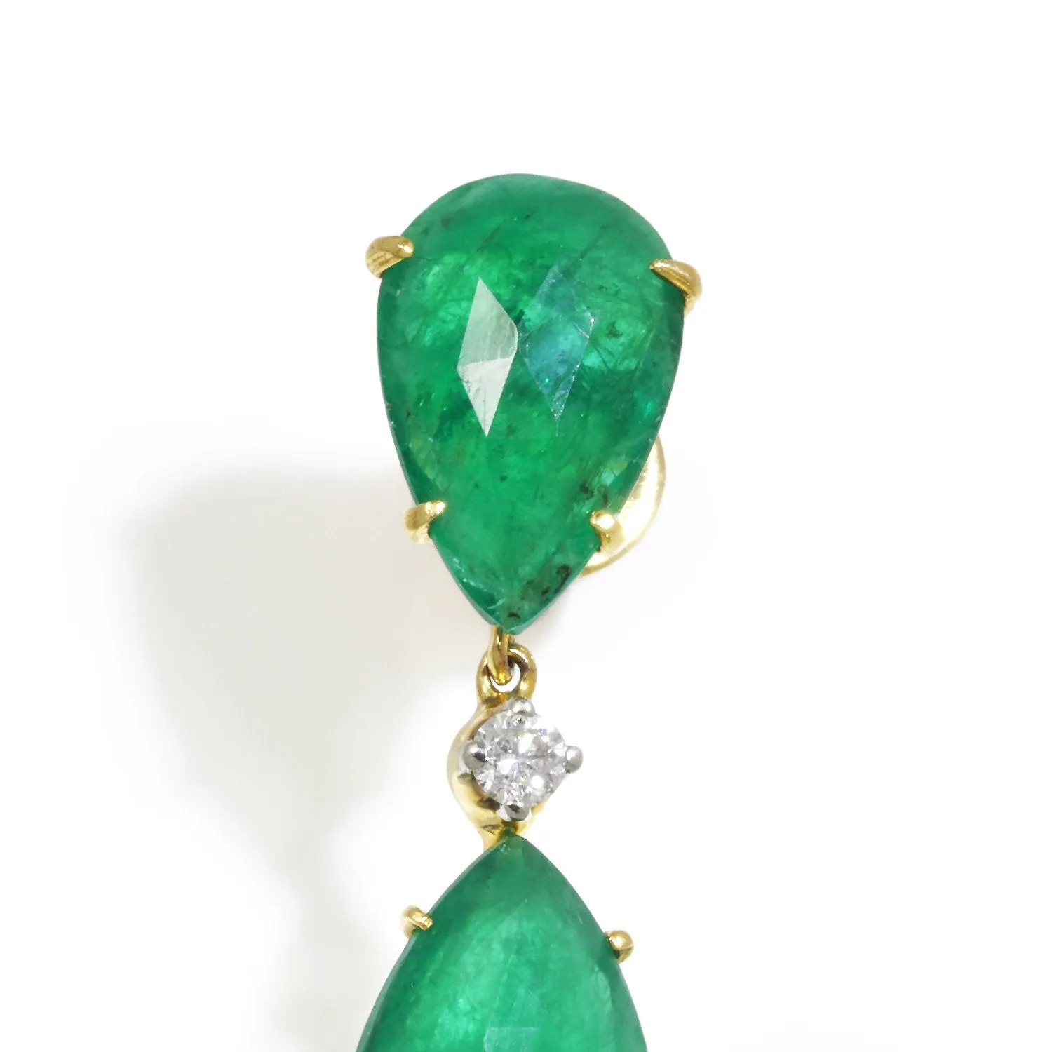 Zambian Emerald Star Drop Earrings 18K Yellow Gold 25.50ctw