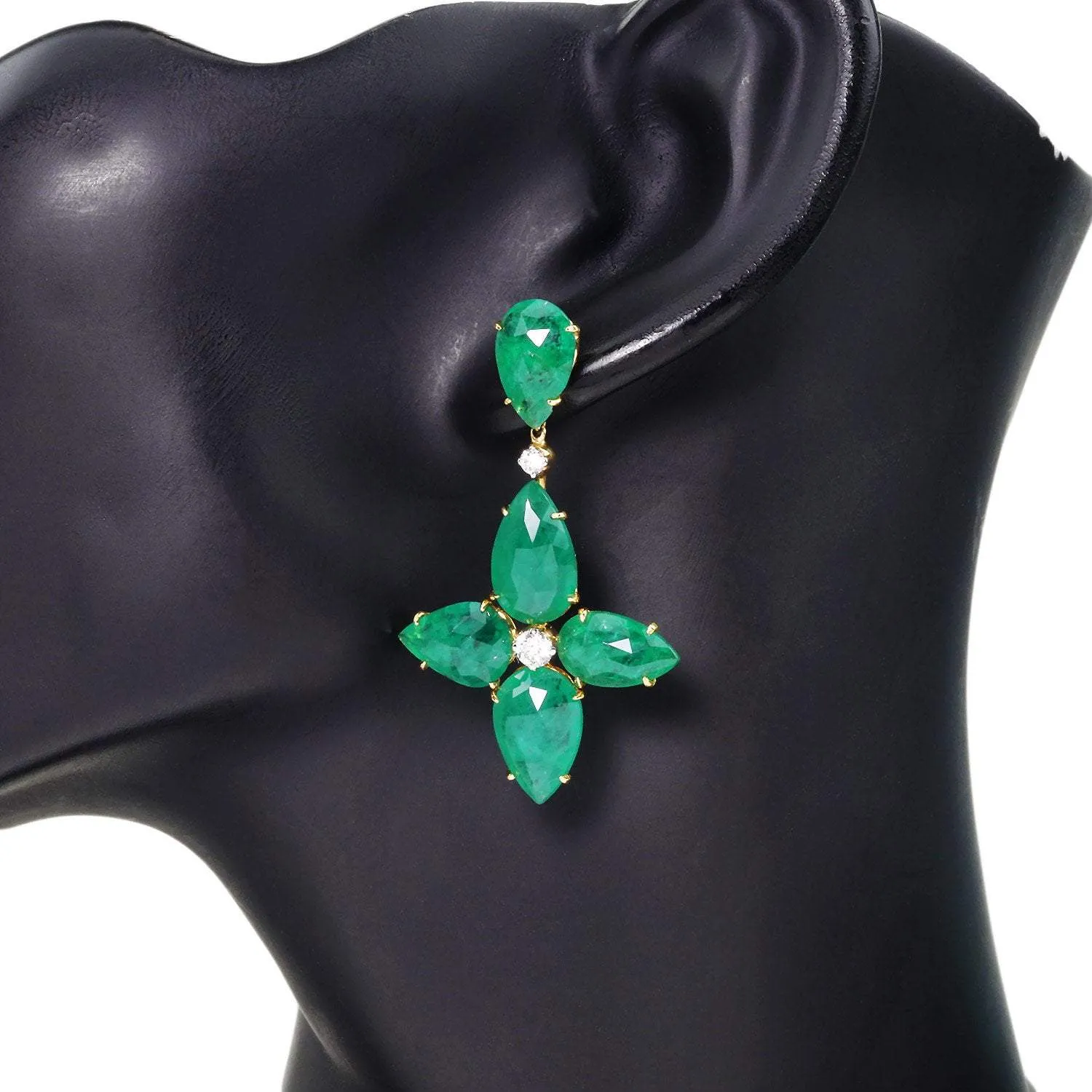 Zambian Emerald Star Drop Earrings 18K Yellow Gold 25.50ctw