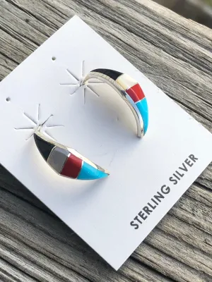 Zuni multi stone and sterling silver earrings